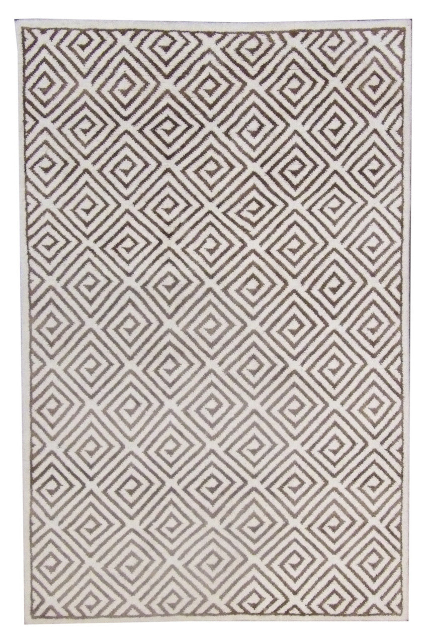 Brown 5'0" x 8'0" Transitional Moroccan Floral Diamond Design Hand knotted Wool Rug - Sku: W835