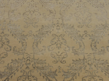 Transitional Damask Floral Design 5'0"x8'0" Hand-knotted Rug -W836