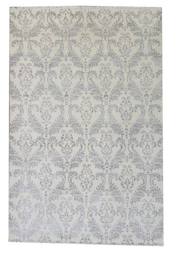 Transitional Damask Floral Design 5'0"x8'0" Hand-knotted Rug -W836