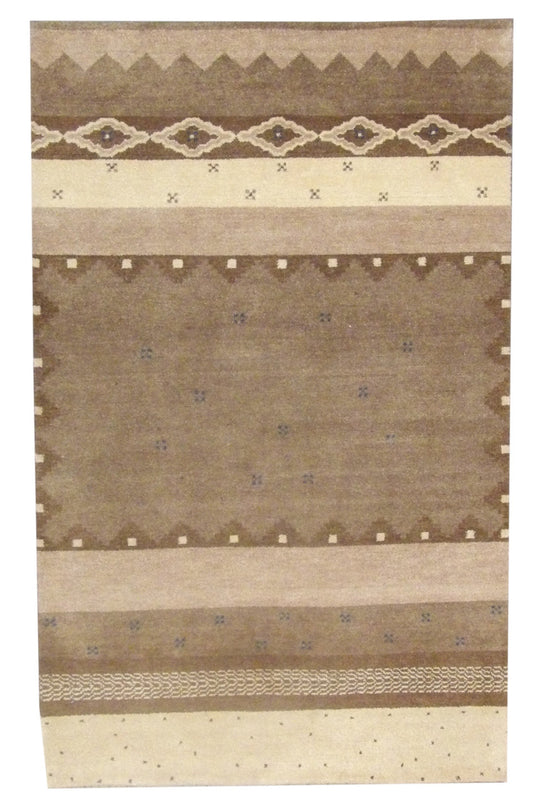 Tribal Modern Gabbeh Natural Dye 5'0"x8'0" Hand-knotted Rug -W837 W837 physical All Rugs New