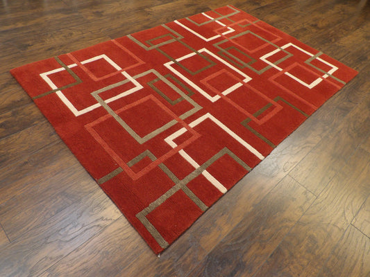 Modern Tibetan Block Design 5'0"x8'0" Hand-knotted Rug -W840