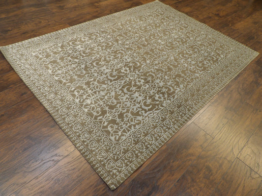 Transitional Damask Design 5'0"x8'0" Hand-knotted Rug -W841