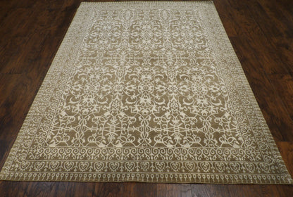 Transitional Damask Design 5'0"x8'0" Hand-knotted Rug -W841