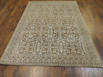 Transitional Damask Design 5'0"x8'0" Hand-knotted Rug -W841