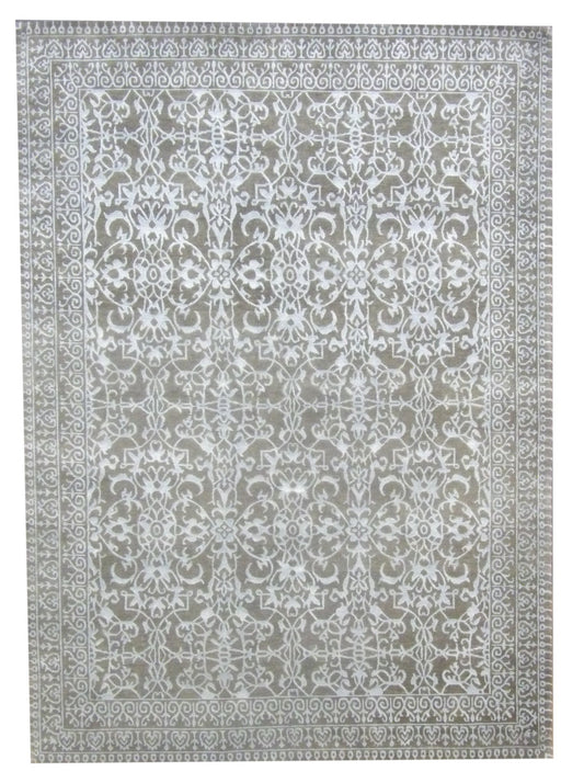 Transitional Damask Design 5'0"x8'0" Hand-knotted Rug -W841