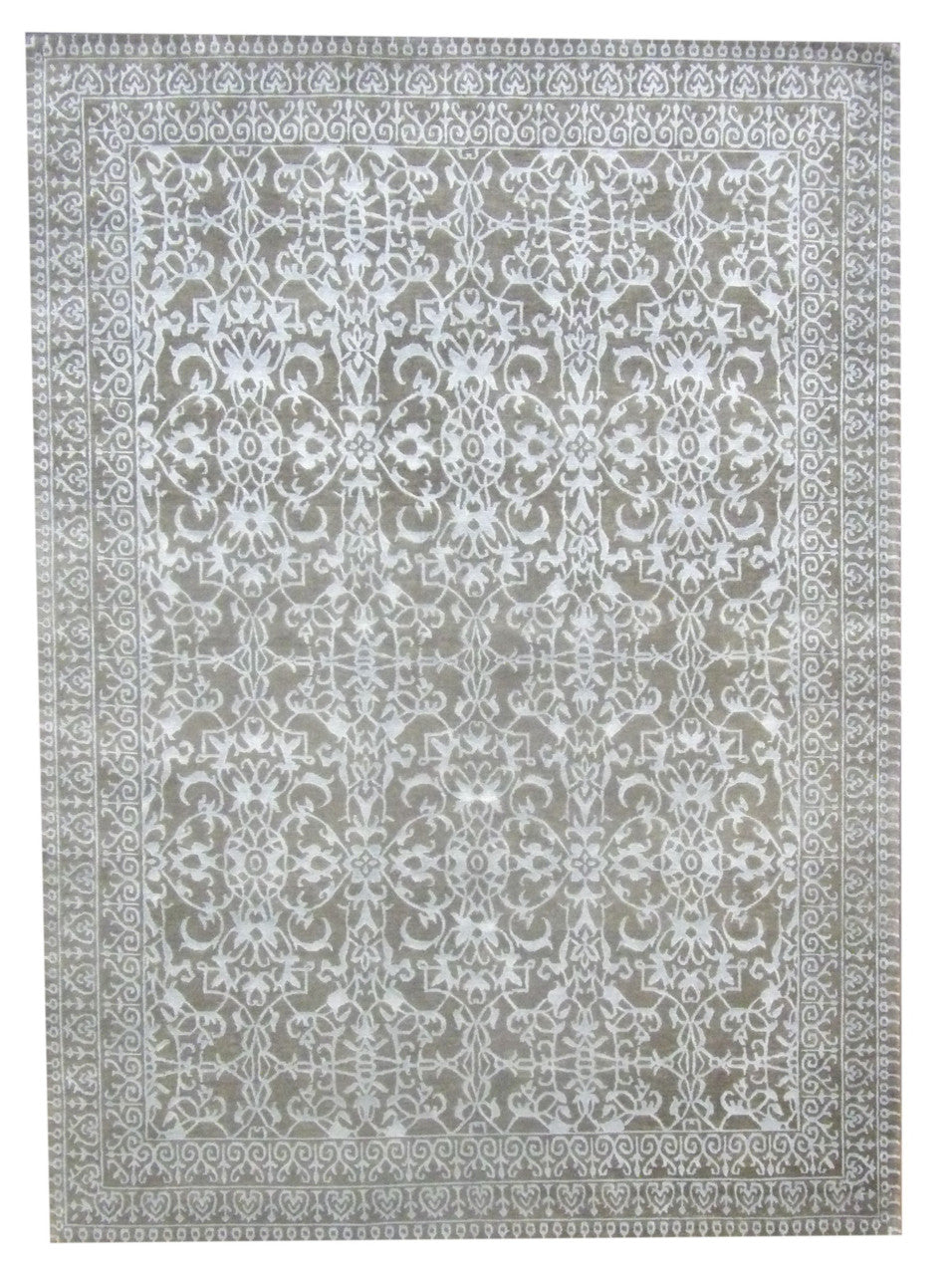 Blue 5'0" x 8'0" Transitional Damask Design Hand knotted Wool/Silk Rug - Sku: W841