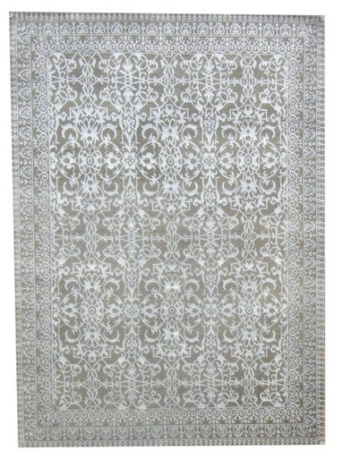 Transitional Damask Design 5'0"x8'0" Hand-knotted Rug -W841