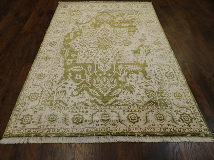 Transitional Silky Broken Heriz Design 5'0"x8'0" Hand-knotted Rug -W843