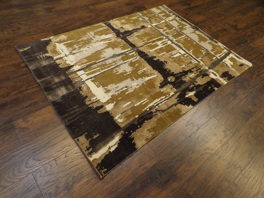 Transitional Silky Broken Abstract Design 5'0"x8'0" Hand-knotted Rug -W844