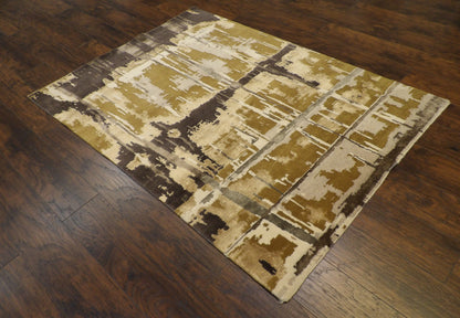 Transitional Silky Broken Abstract Design 5'0"x8'0" Hand-knotted Rug -W844