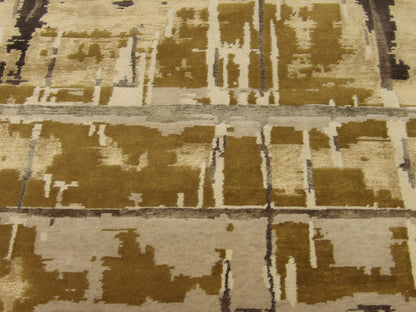 Transitional Silky Broken Abstract Design 5'0"x8'0" Hand-knotted Rug -W844