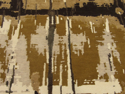 Transitional Silky Broken Abstract Design 5'0"x8'0" Hand-knotted Rug -W844