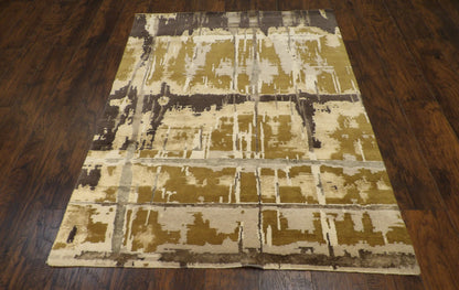 Transitional Silky Broken Abstract Design 5'0"x8'0" Hand-knotted Rug -W844