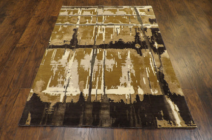 Transitional Silky Broken Abstract Design 5'0"x8'0" Hand-knotted Rug -W844