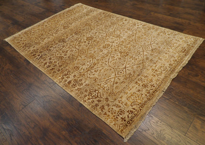 Transitional Silky Damask Design 5'0"x8'0" Hand-knotted Rug -W847