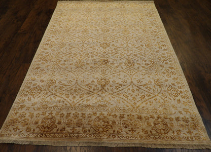 Transitional Silky Damask Design 5'0"x8'0" Hand-knotted Rug -W847