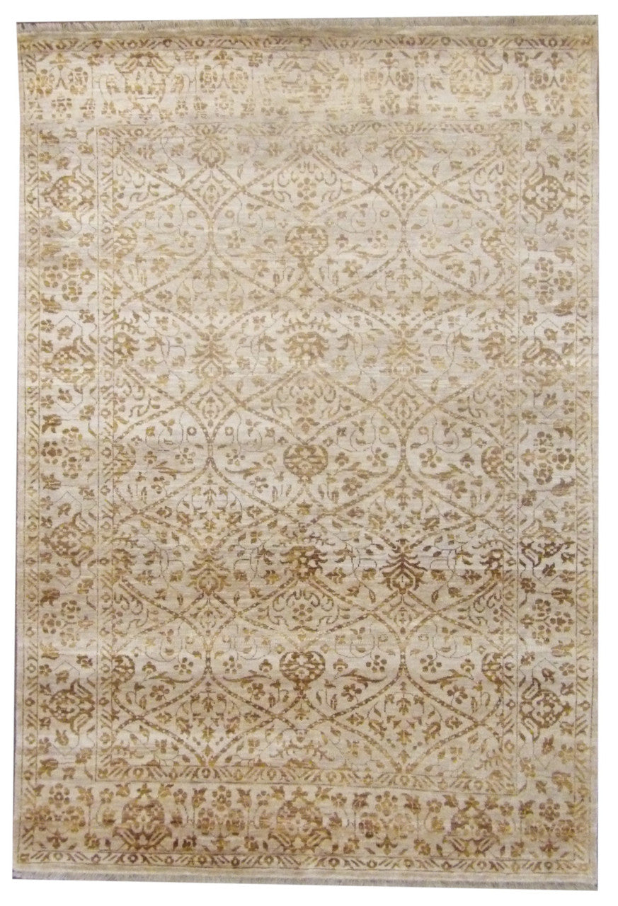 Brown 5'0" x 8'0" Transitional Silky Damask Design Hand knotted Wool/Silk Rug - Sku: W847
