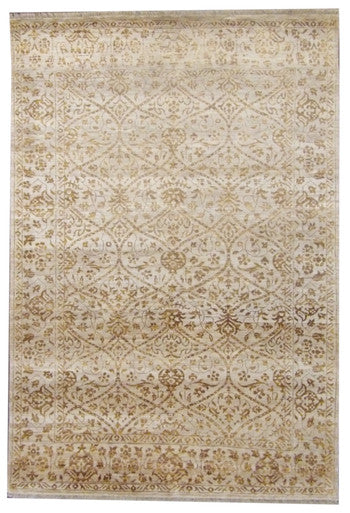 Transitional Silky Damask Design 5'0"x8'0" Hand-knotted Rug -W847