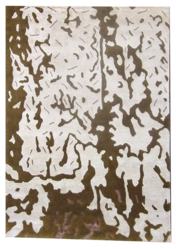 Transitional Silky Broken Abstract Design 5'0"x8'0" Hand-knotted Rug -W848