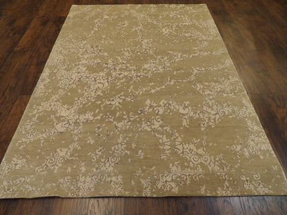 Transitional Broken Damask Design 5'0"x8'0" Hand-knotted Rug -W849