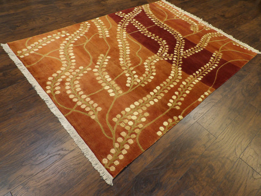 Tibetan Carved French Leaves Design 5'0"x8'0" Hand-knotted Rug -W850