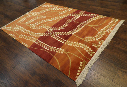 Tibetan Carved French Leaves Design 5'0"x8'0" Hand-knotted Rug -W850