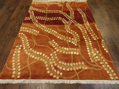 Tibetan Carved French Leaves Design 5'0"x8'0" Hand-knotted Rug -W850