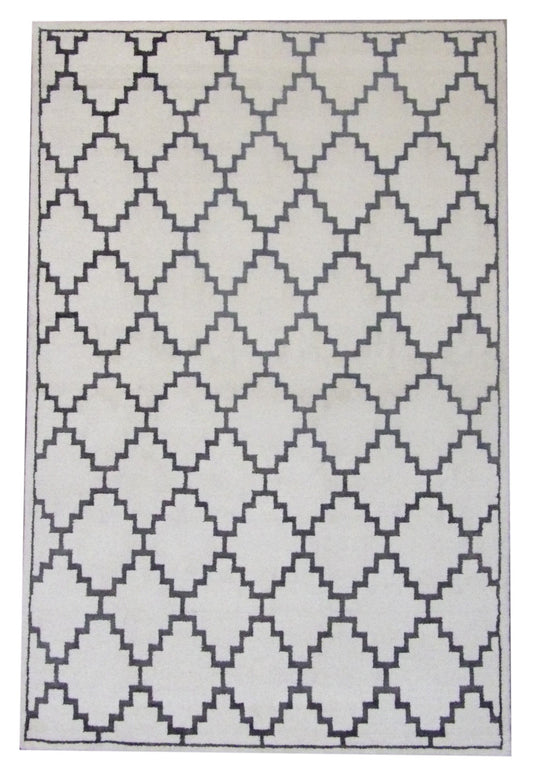 Transitional Moroccan Diamond Design 5'0"x8'0" Hand-knotted Rug -W851