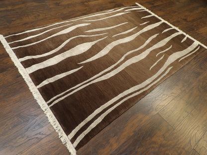 Tibetan Carved Wave Design 5'0"x8'0" Hand-knotted Rug -W852