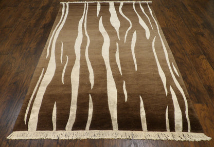 Tibetan Carved Wave Design 5'0"x8'0" Hand-knotted Rug -W852