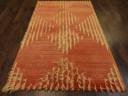 Modern High Low Hair Up Shag 5'0"x8'0" Hand-knotted Rug -W856