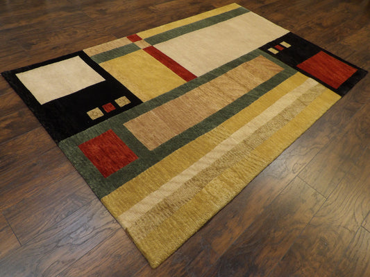 Modern Carved Geometrical Design 5'0"x8'0" Hand-knotted Rug -W857
