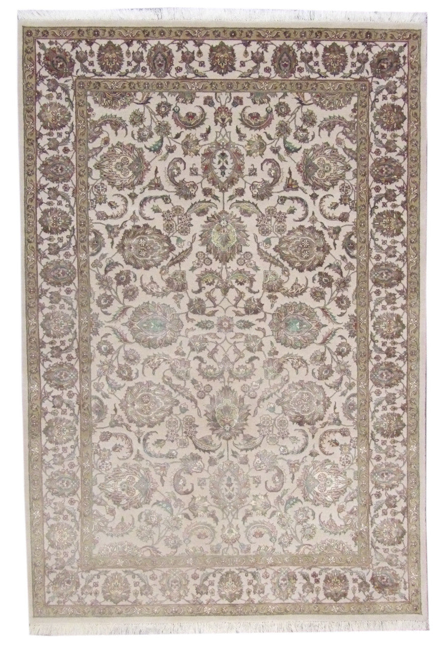 Ivory 6'0" x 9'0" Fine Transitional Jaipur Floral Design Hand knotted Wool/Silk Rug - Sku: W866