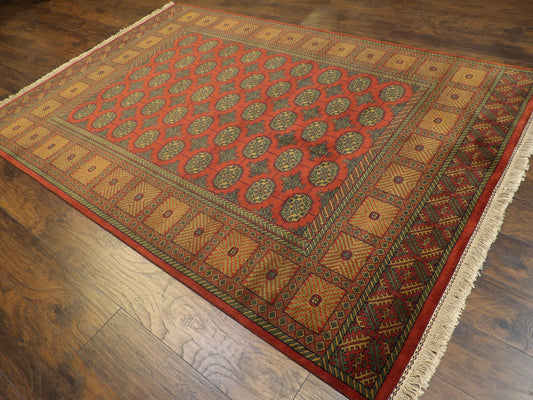 Tribal Bokhara Elephant Foot Design 6'0"x9'0" Hand-knotted Rug -W898