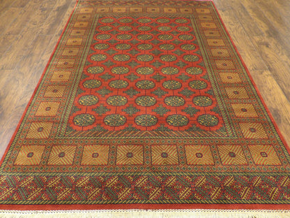Tribal Bokhara Elephant Foot Design 6'0"x9'0" Hand-knotted Rug -W898