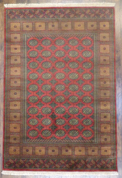 Tribal Bokhara Elephant Foot Design 6'0"x9'0" Hand-knotted Rug -W898
