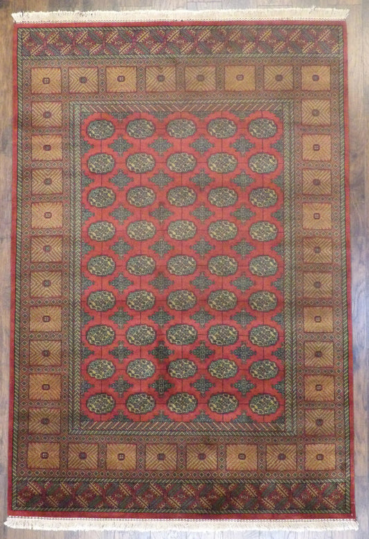 Tribal Bokhara Elephant Foot Design 6'0"x9'0" Hand-knotted Rug -W898