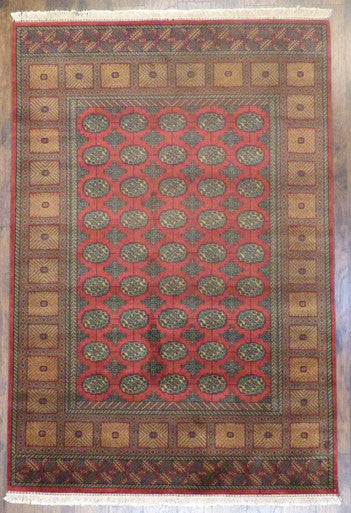 Tribal Bokhara Elephant Foot Design 6'0"x9'0" Hand-knotted Rug -W898