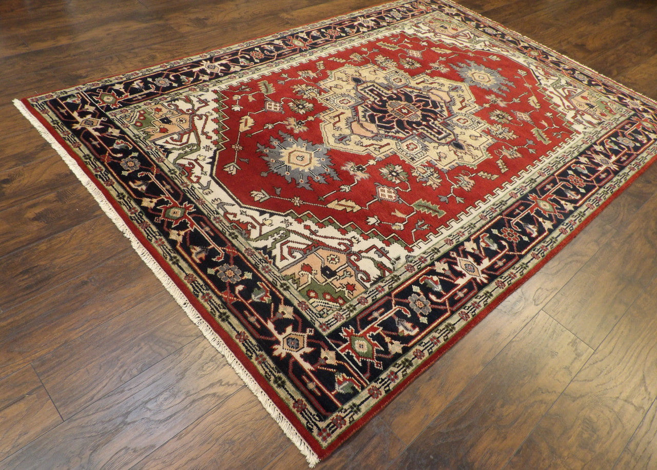 Blue 6'0" x 9'0" Tribal Heriz Hand knotted Wool Rug - Sku: W922