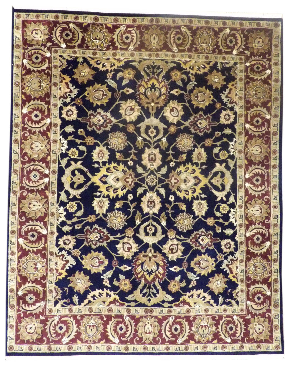 Blue 8'0" x 10'0" Jaipur Kashan Antique Wash Hand knotted Wool Rug - Sku: w937