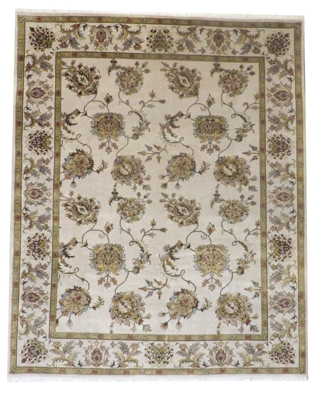 Ivory 8'0" x 10'0" Fine Jaipur Floral Design Hand knotted Wool/Silk Rug - Sku: w952