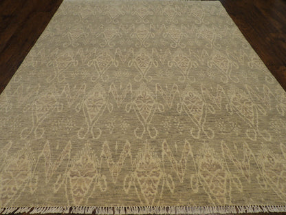 Oushak Ikat Design Silver Wash 8'0"x10'0" Hand-knotted Rug -w984