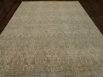 Oushak Ikat Design Silver Wash 8'0"x10'0" Hand-knotted Rug -w984