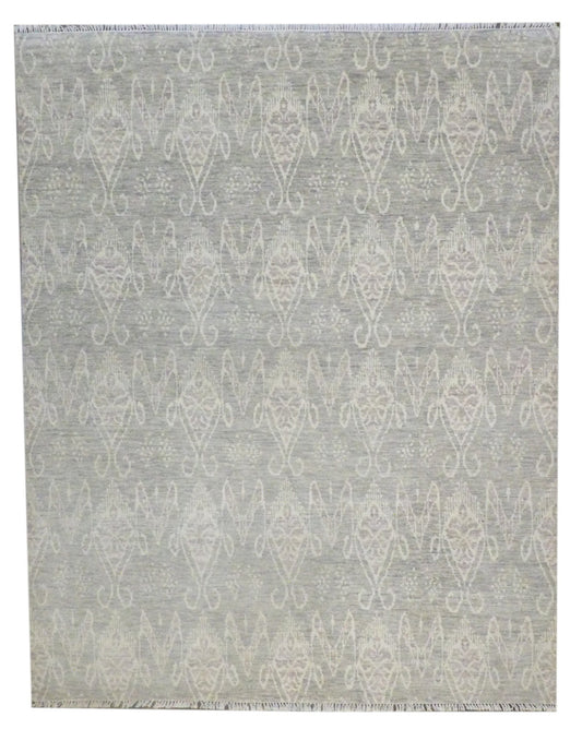 Oushak Ikat Design Silver Wash 8'0"x10'0" Hand-knotted Rug -w984