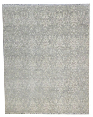 Oushak Ikat Design Silver Wash 8'0"x10'0" Hand-knotted Rug -w984