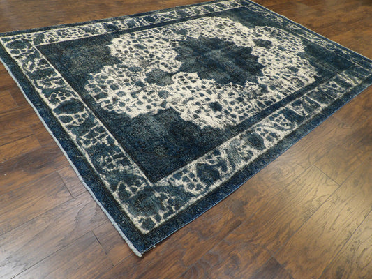 Overdye Vintage Persian Rug Shaved White Wash 8'0"x10'0" Hand-knotted Rug -w990
